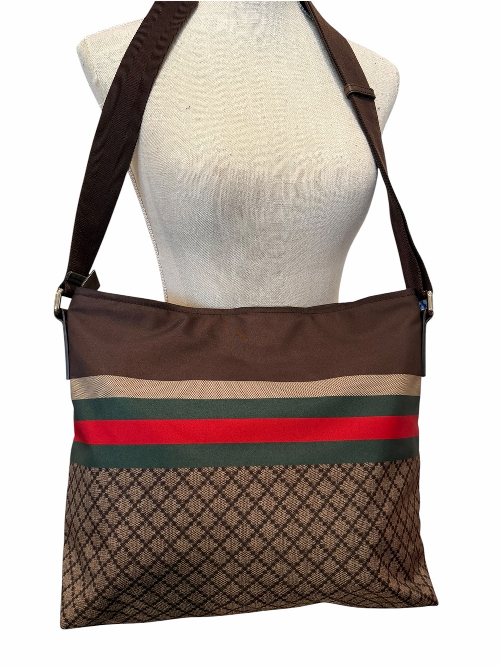 Gucci Diamante Web Crossbody Bag In Brown - Picture 9 of 13